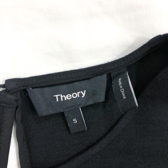 Theory Lexanda C Idol Black Bell-Sleeve Peplum Blouse Top - Picture 6 of 11